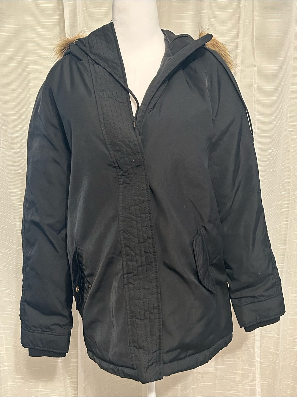 Black Women's Hooded Parka Jacket - Classic Winter Coat